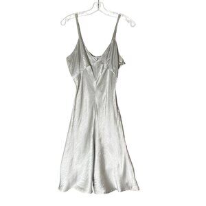 Vintage Esprit Silver Slip Dress – Shiny Crinkle Satin Look -Acetate  Size L